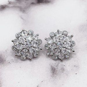 Floral Cluster Cubic Zirconia Earrings, Statement Earrings, Bridal Jewelry,